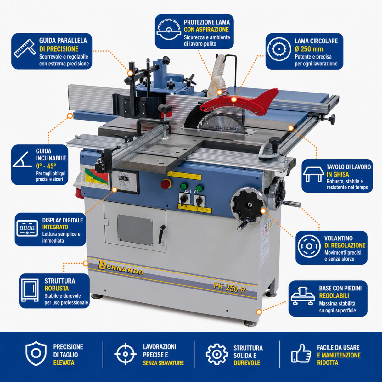 Máquina combinada para madera Bernardo fresa combinada FK 250 R 400V