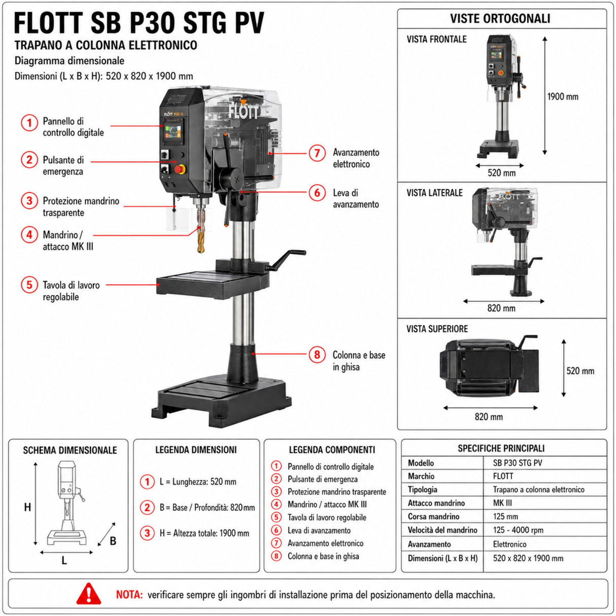 Taladro de columna Flott SB P30 STG PV