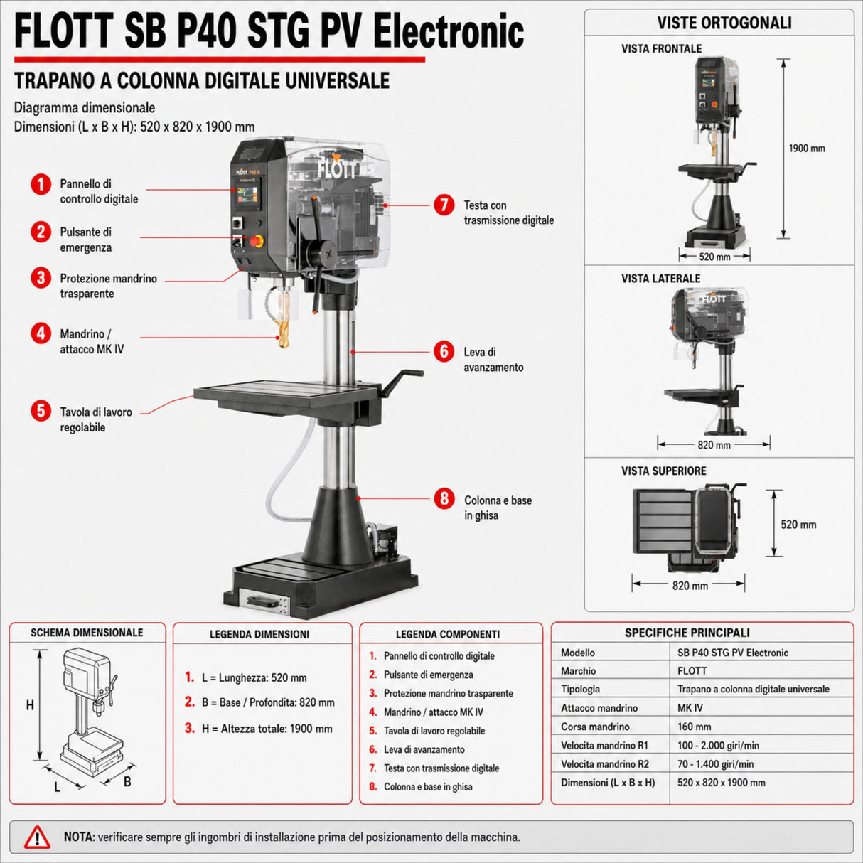 Taladro de columna Flott SB P40 STG PV electronic