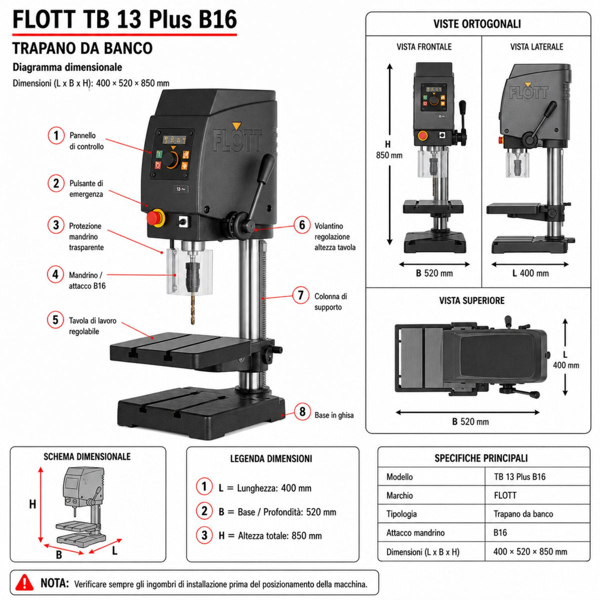 Taladro de columna Flott TB 13 Plus B16