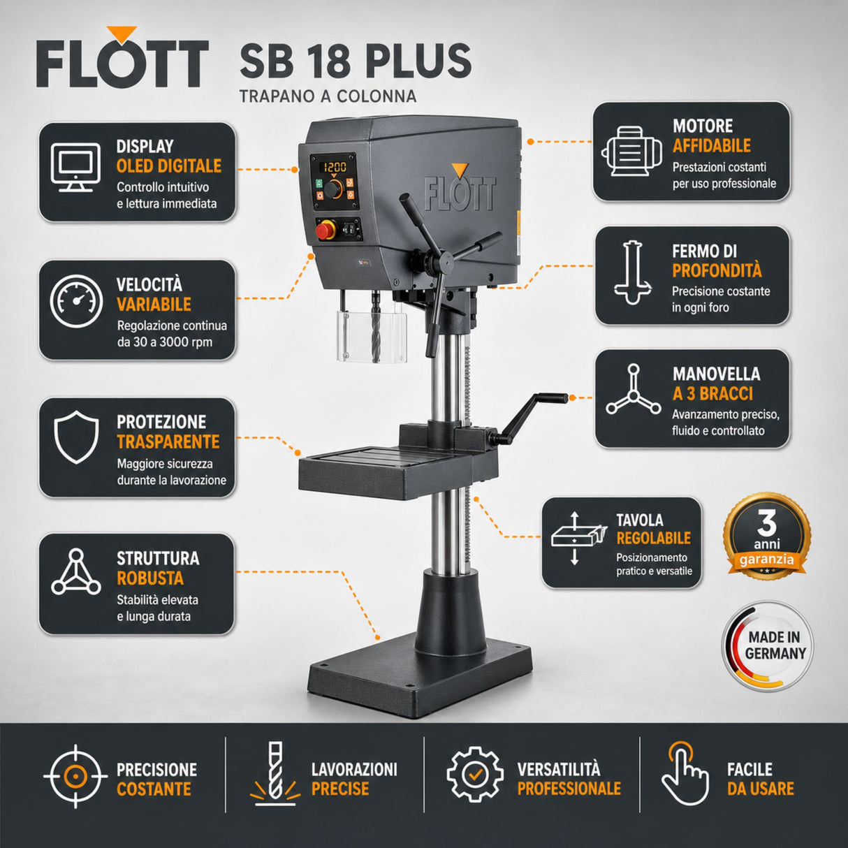 Taladro de columna Flott SB 18 Plus Inverter 30-3000 rpm