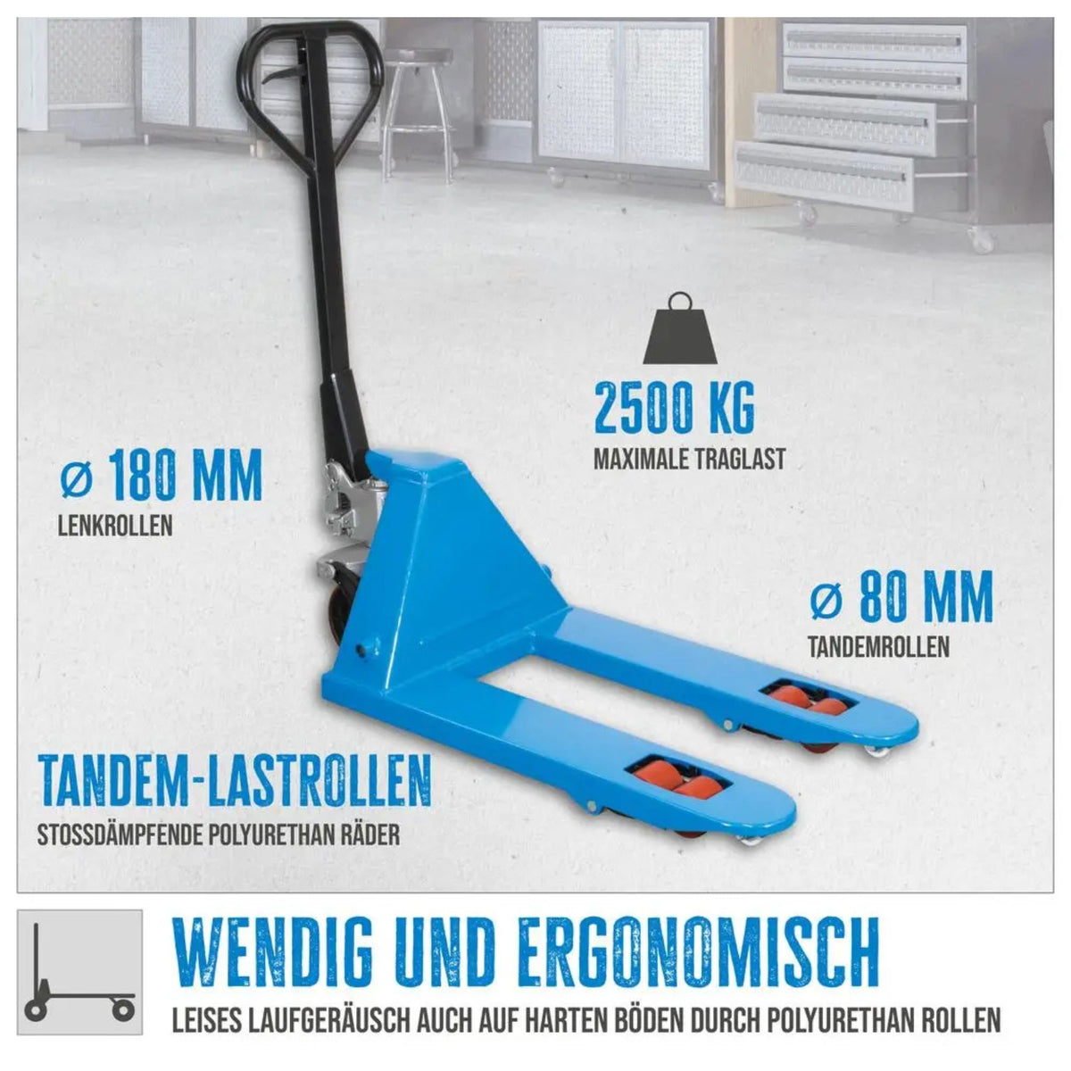 Carro elevador manual Güde 2500 kg – PU (horquillas 800 mm)