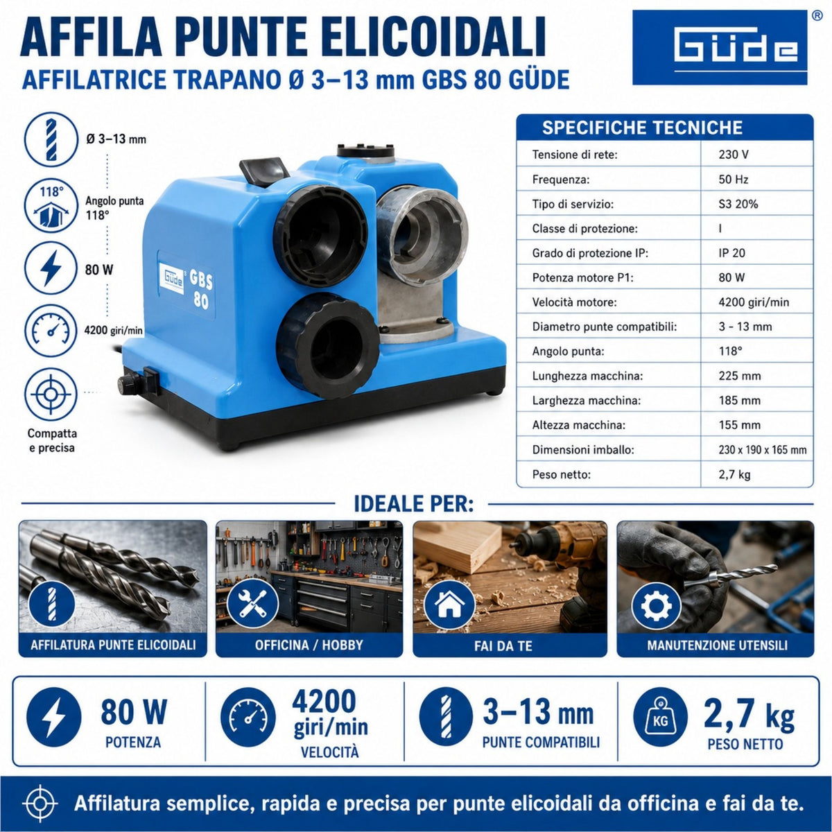 Afiladora para brocas Güde GBS 80