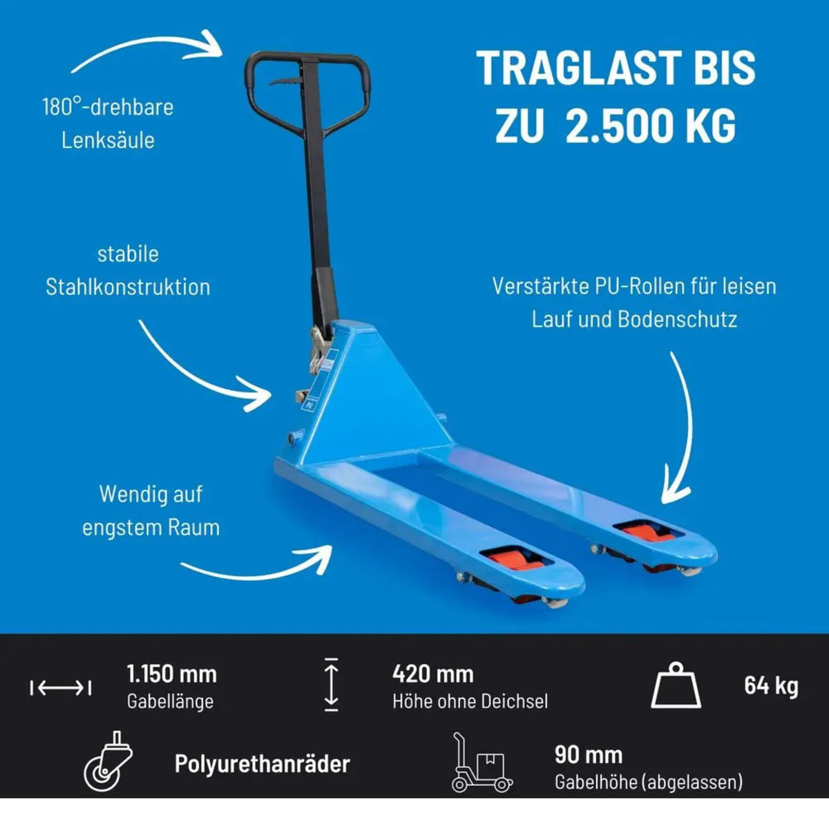 Carro elevador manual Güde 2500 kg – PU (poliuretano)