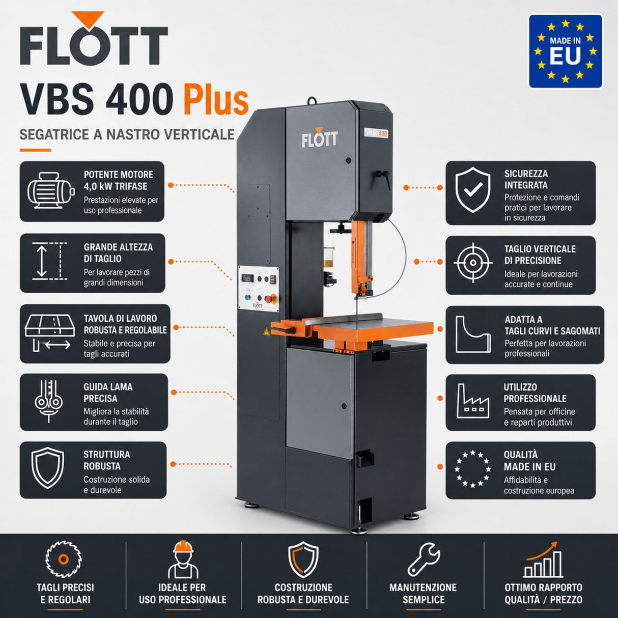 Sierra de cinta para metal Flott trice de cinta vertical VBS 400 Plus