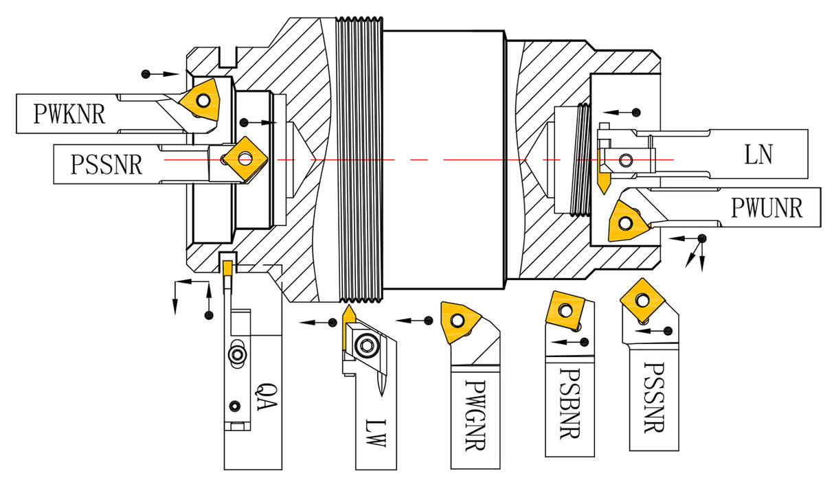 Set utensili tornitura Bernardo 12 mm – 9 pezzi con inserti HM