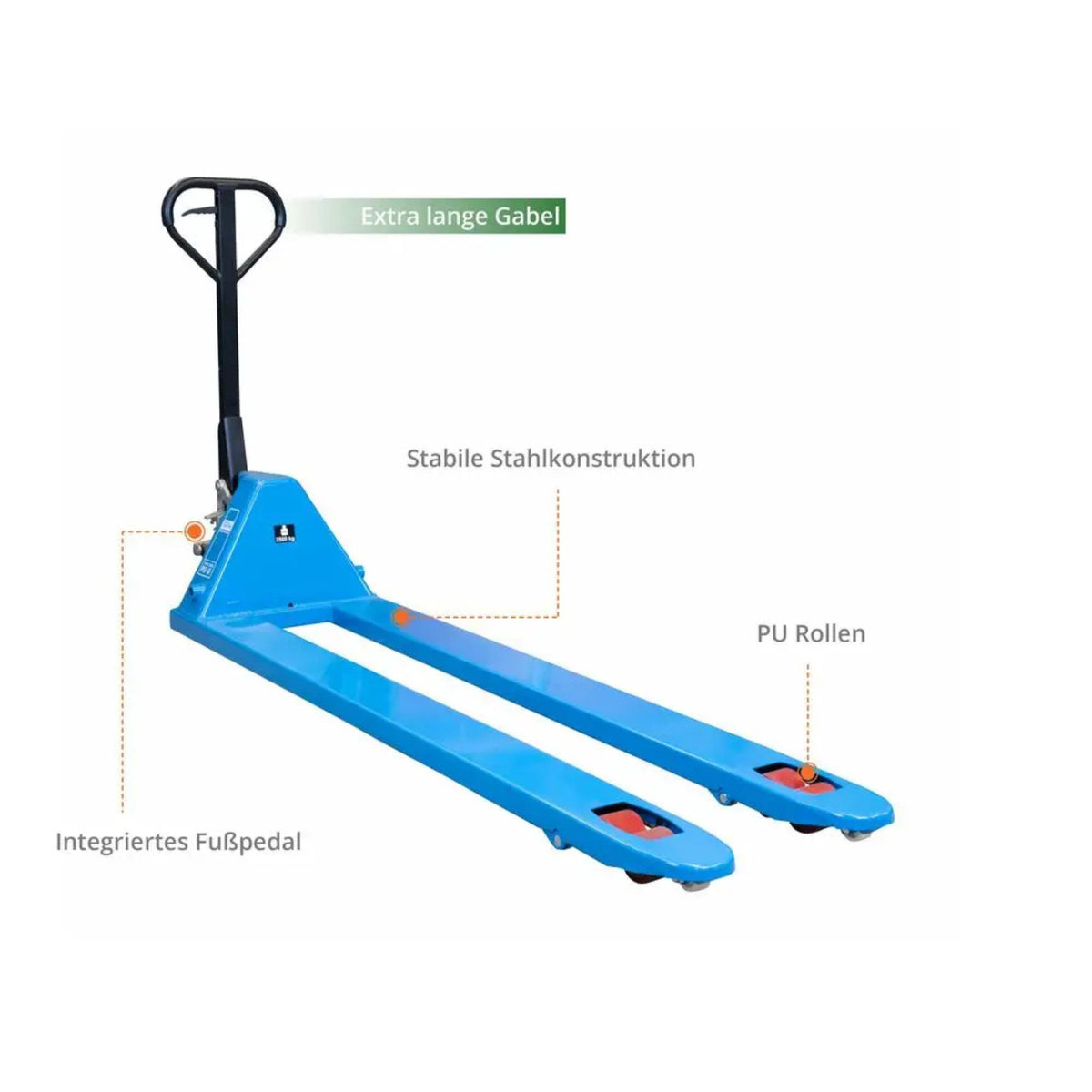 Carro elevador manual Güde 2500 kg – PU (horquillas 1800 mm)