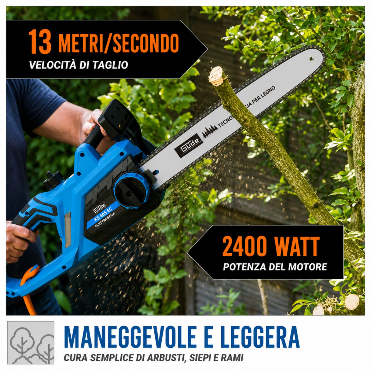 Herramienta de jardinería motosierra eléctrica Güde KS 405 EC