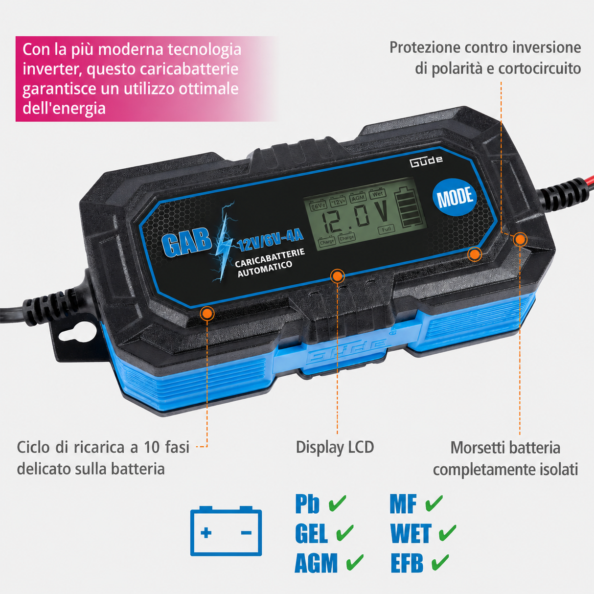 Cargador de batería automático Güde GAB 12V/6V-4A
