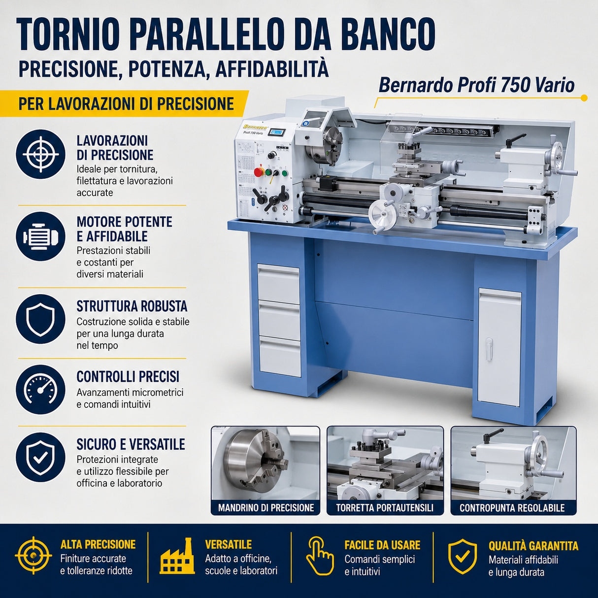 Torno Bernardo Profi 750 Vario / 230 V – compacto con variador