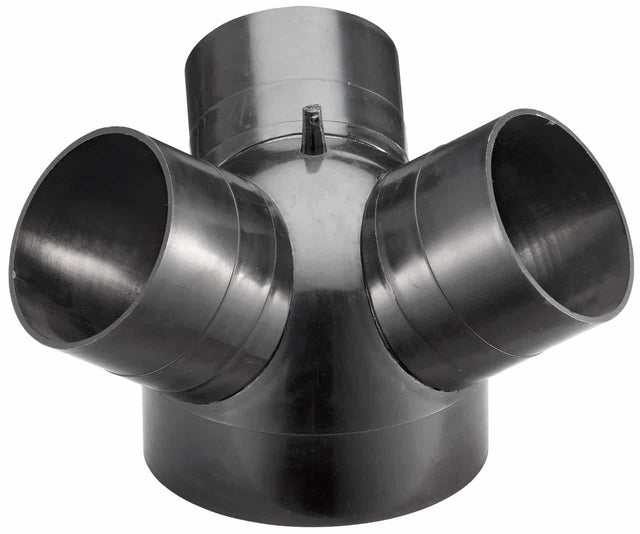 Accessorio per impianti di aspirazione DC/RV, consente la suddivisione del flusso da un ingresso Ø150 mm a tre uscite Ø100 mm, ideale per l’uso con più macchine.