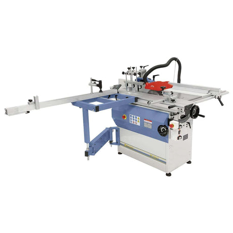 Immagine della FK 250 F con tavolo scorrevole, guida telescopica, incisore e struttura in ghisa, ideale per tagli e fresature su legno massello e pannelli.