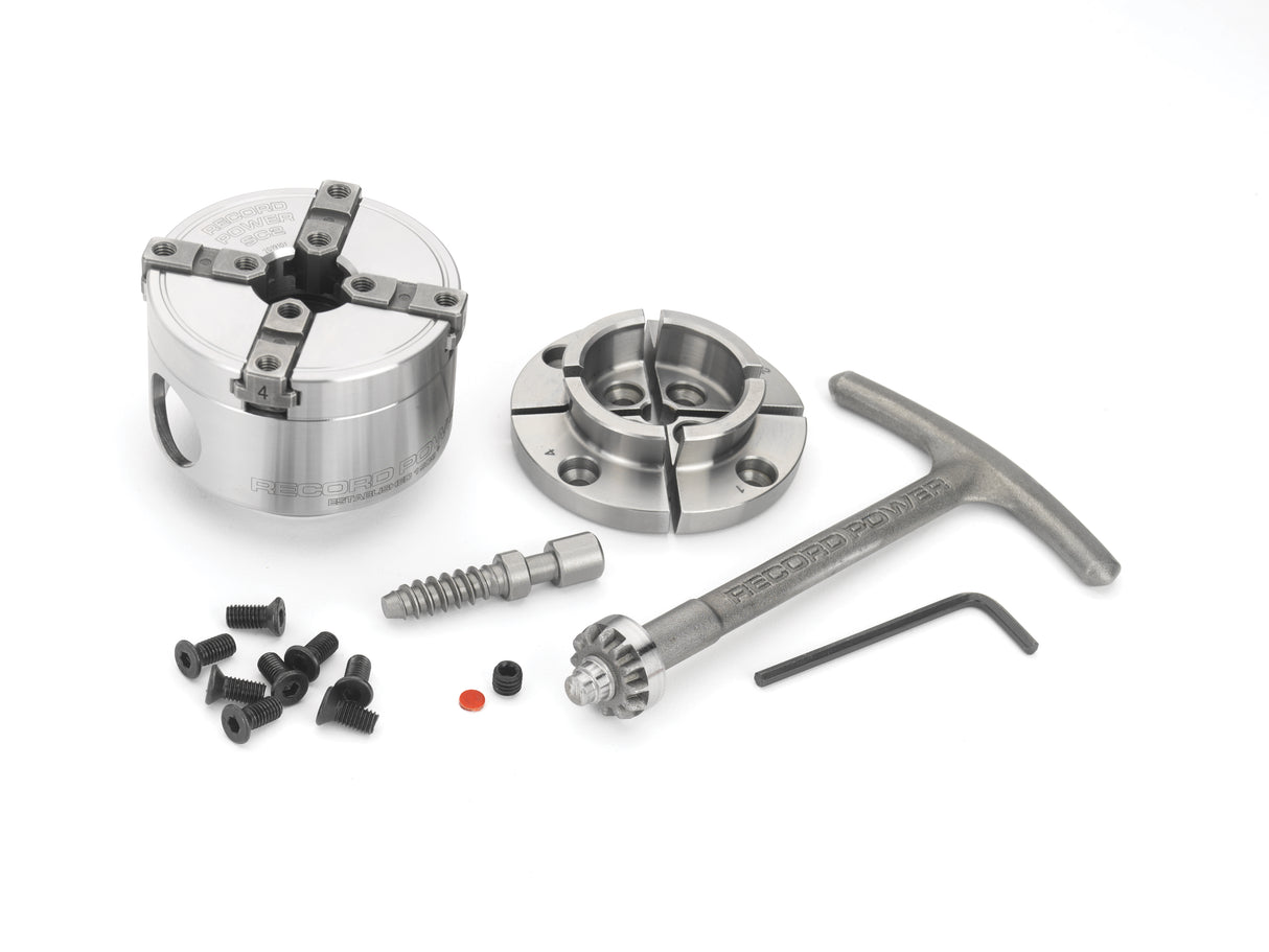 Mini mandrino Record Power SC2 con corpo da 65 mm e filettatura diretta 1-1/4ā x 8 TPI, ideale per la tornitura di piccoli oggetti in legno con maggiore capacitĆ di presa.