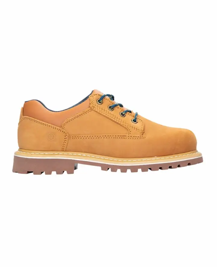 Scarpe ARDONĀ® FARM LOW gialle, realizzate in pelle nubuck con suola in gomma antiscivolo SRA, ideali per uso professionale quotidiano.