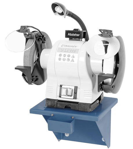 Struttura da parete per smerigliatrici fino a Ø250 mm, con piano d’appoggio 330x300 mm e vaschetta per il raffreddamento dei pezzi lavorati.