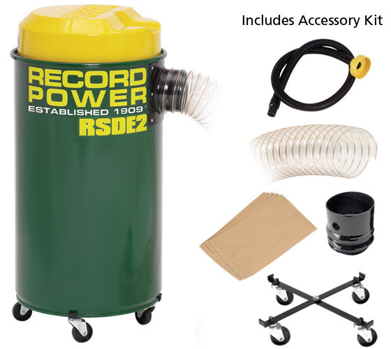 Immagine promozionale di Aspiratore Record Power Estrattore polveri RSDE/2 filtro fine 50L con testo e informazioni sul prodotto.