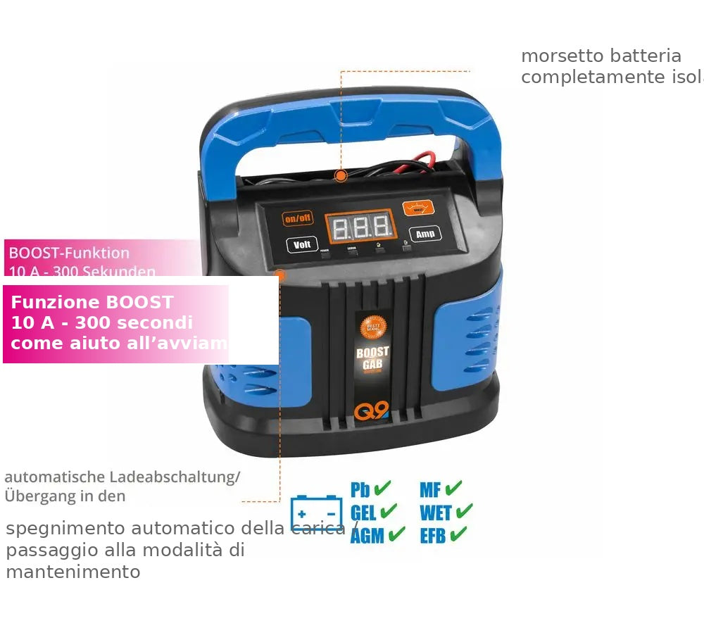 Cargador de batería automático Güde GAB 12V/6V-10A-BOOST