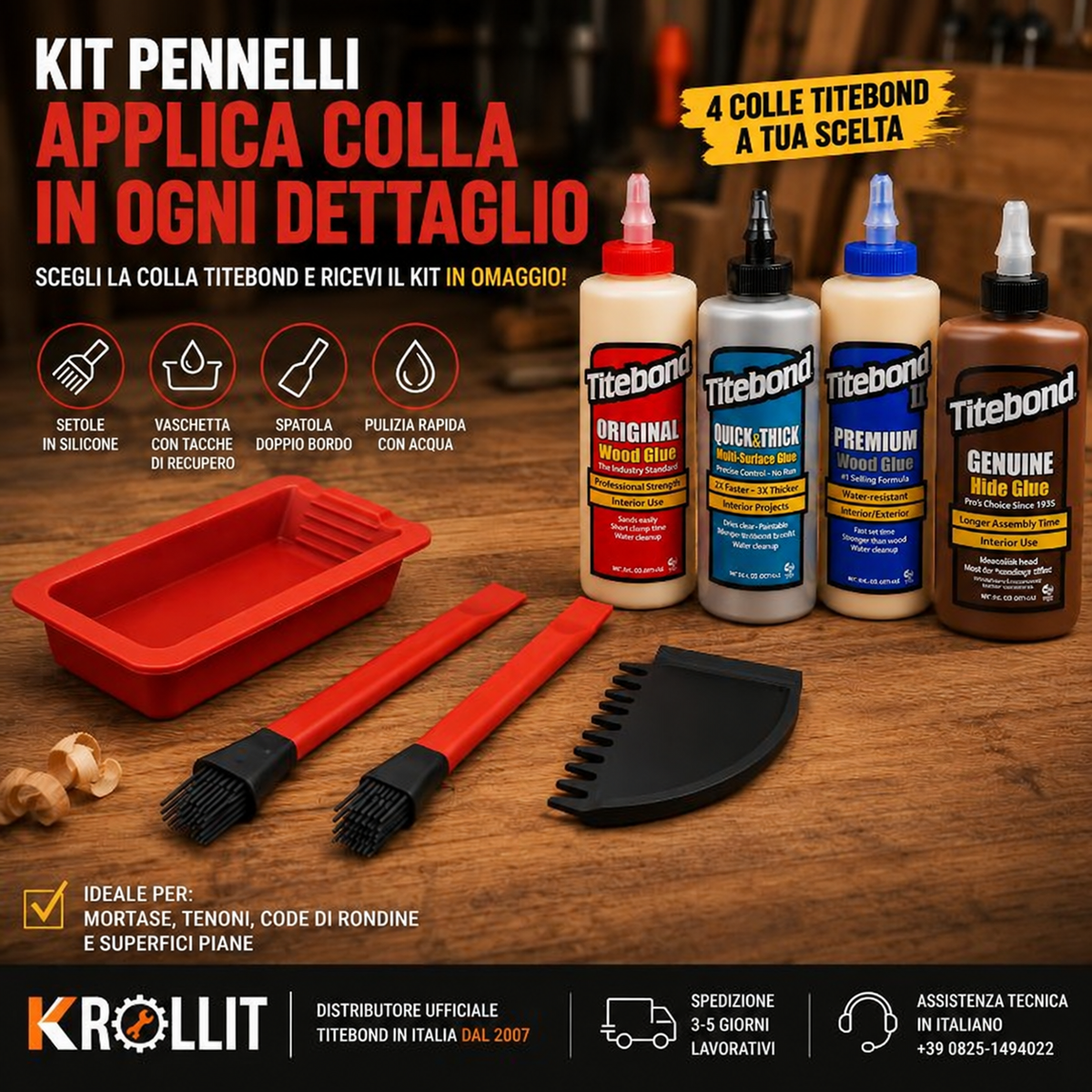 Kit pennelli cola en silicona IGM con cola Titebond a selección