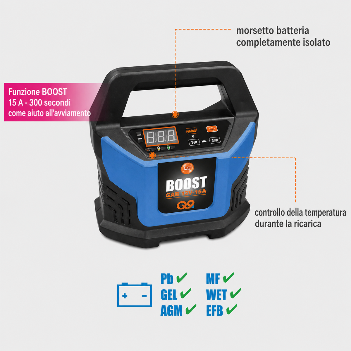Cargador de batería automático Güde GAB 12V-15A-BOOST