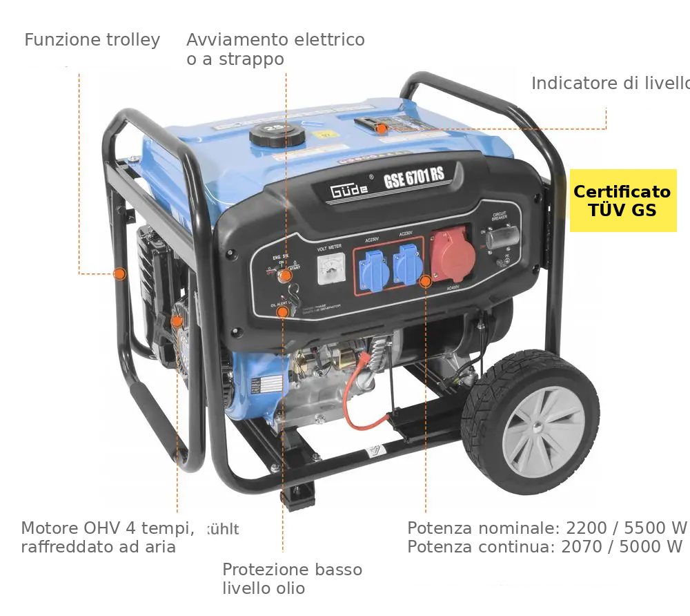 Generador de gasolina Güde GSE 6701 RS
