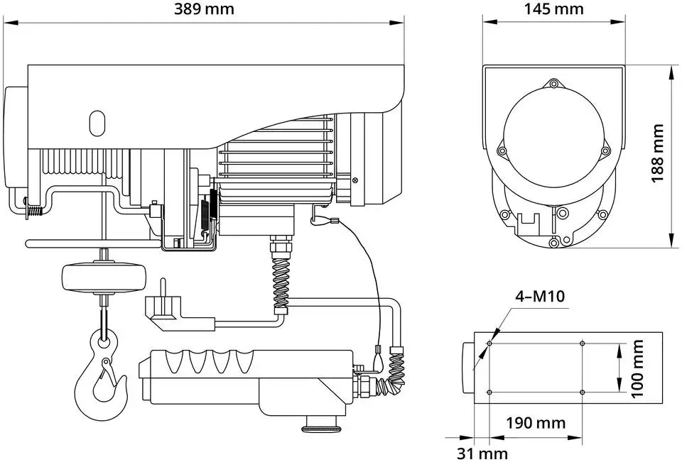 Polipasto eléctrico Güde GSZ 200/400 – capacidad 200 kg en tiro directo o 400 kg con carrucola, fune 12 m