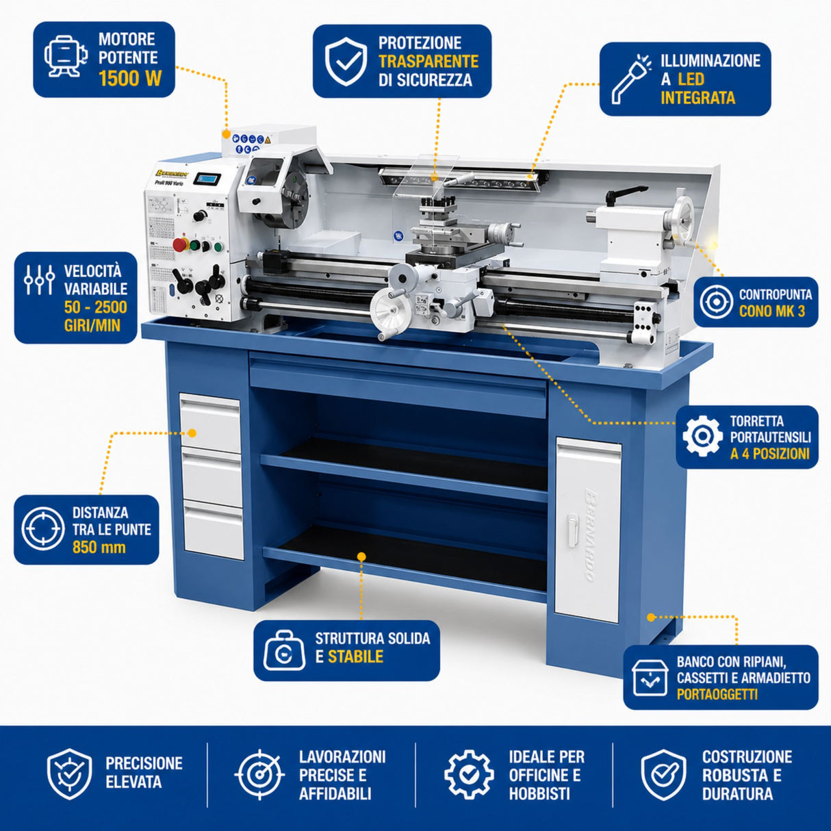 Bernardo torno para metal Profi 900 Vario - 230 V