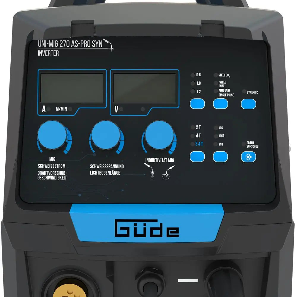 Soldadora multiproceso Güde Uni-Mig 270 AS-Pro SYN – inverter trifásico 400V, MIG/MAG, MMA, hilo tubular y TIG