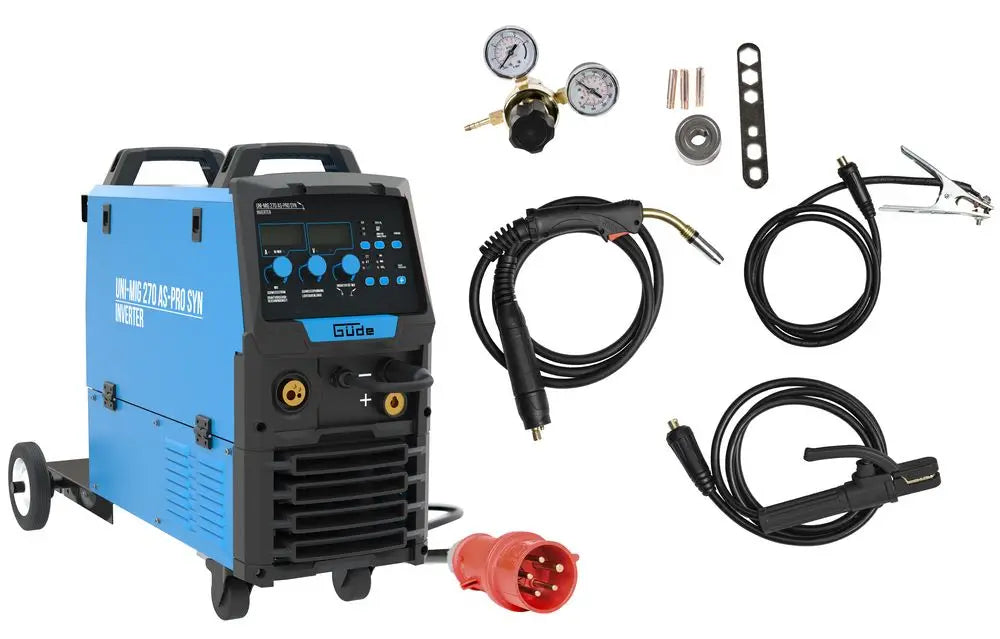 Soldadora multiproceso Güde Uni-Mig 270 AS-Pro SYN – inverter trifásico 400V, MIG/MAG, MMA, hilo tubular y TIG