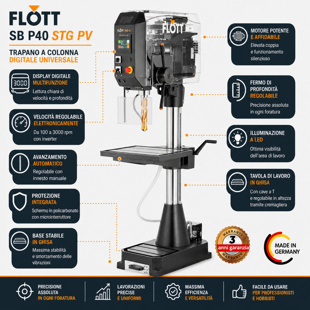 Taladro de columna Flott SB P40 STG PV electronic