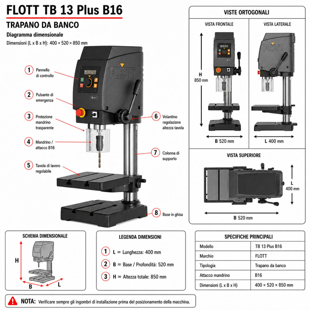 Trapano a colonna Flott TB 13 Plus B16