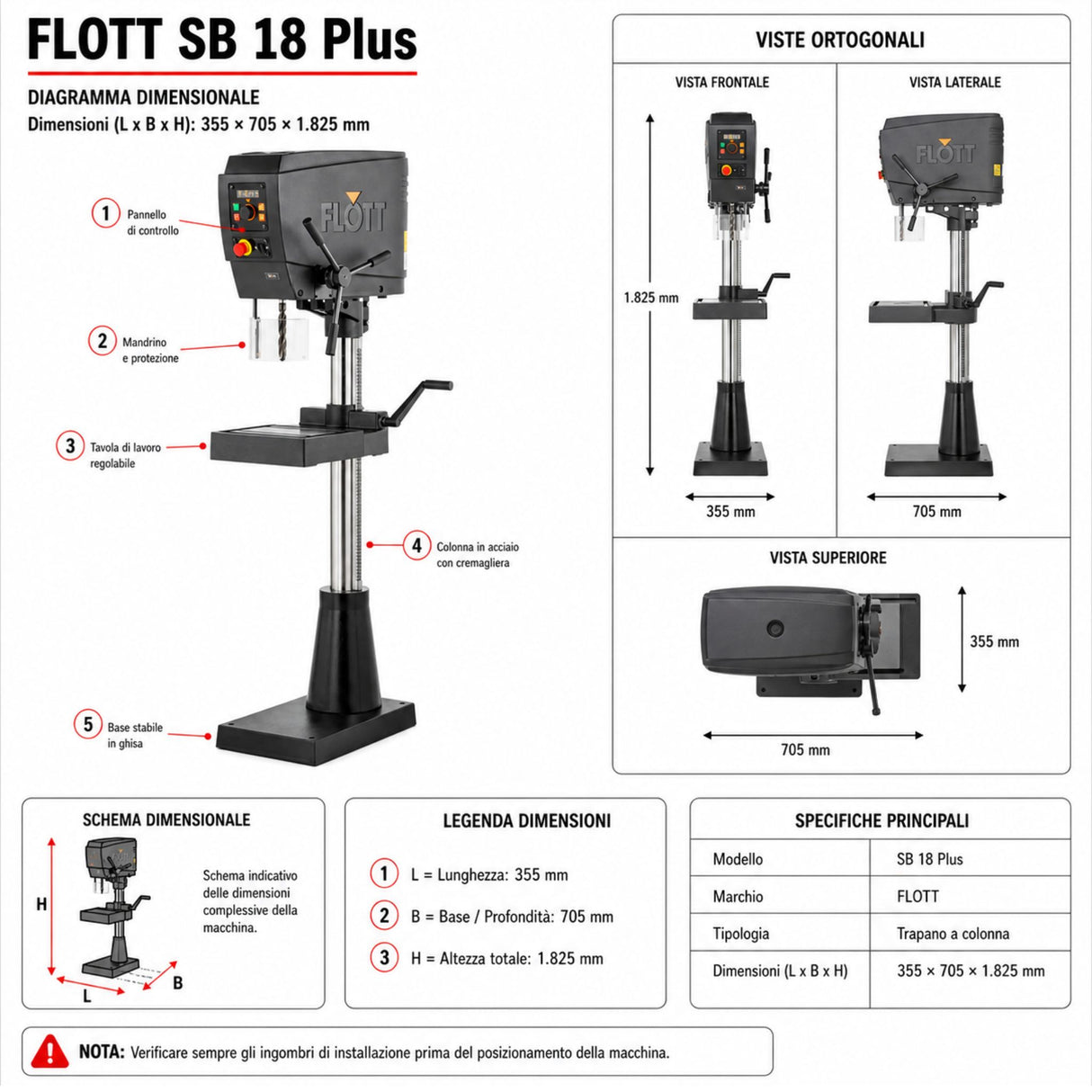 Trapano a colonna Flott SB 18 Plus Inverter 30-3000 rpm