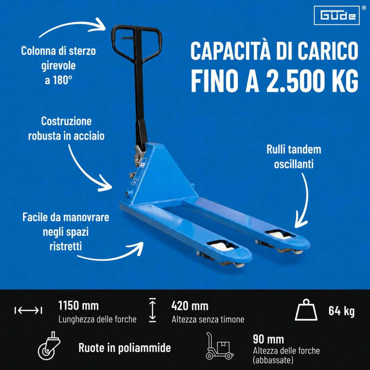 Carrello elevatore manuale Güde 2500 kg - PA