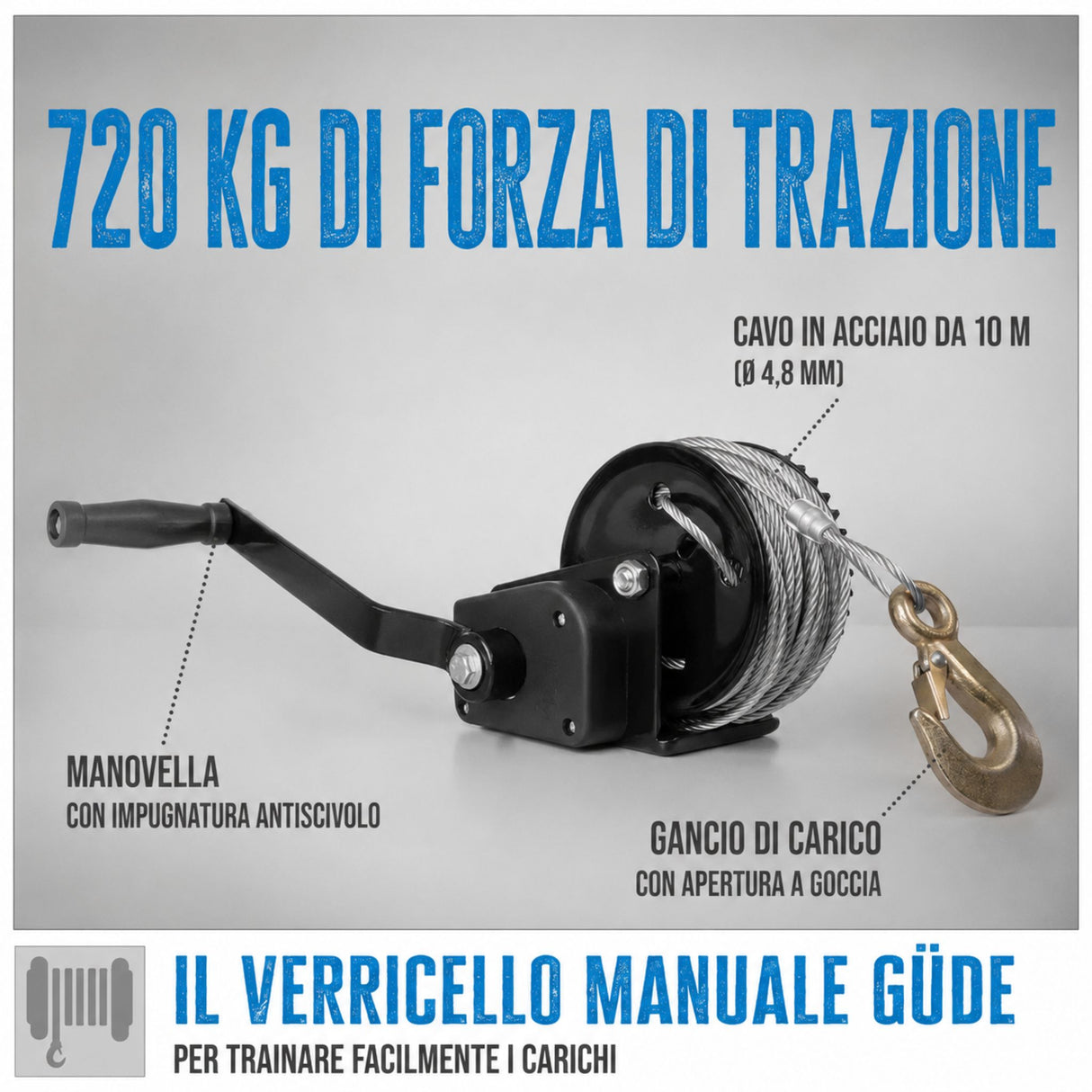 Cabrestante manual Güde 720 kg y 20 m