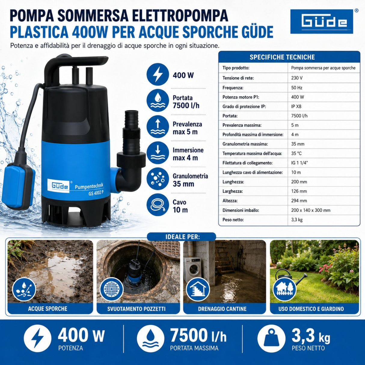 Güde bomba sommersa para acque sporche GS 4002 P