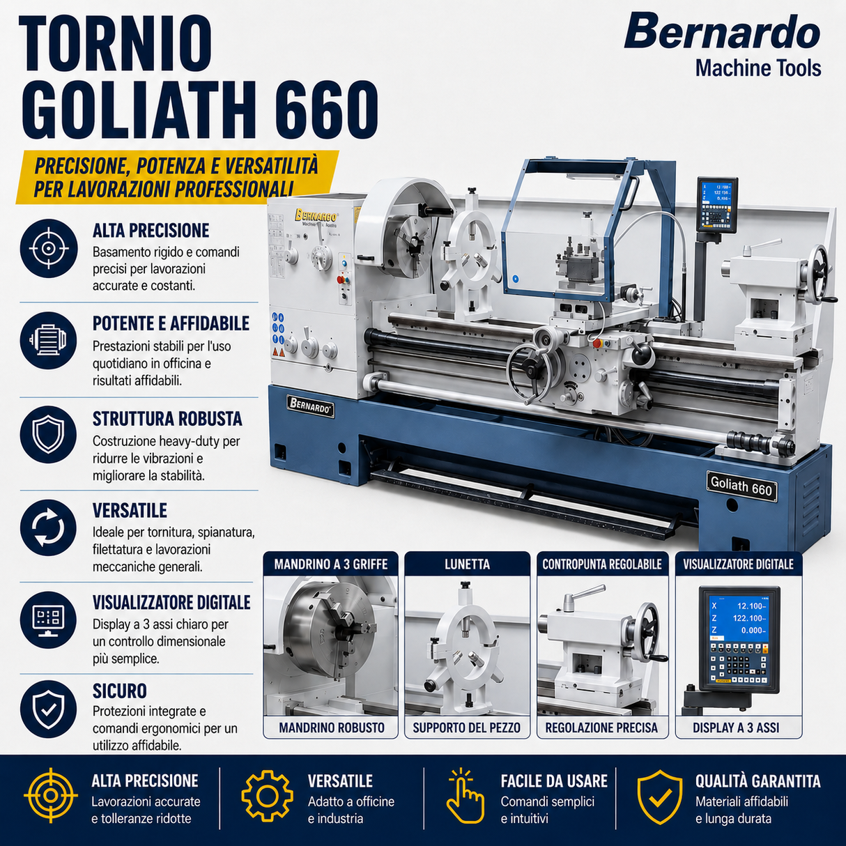 Torno para metal Bernardo Goliath 660 x 2000 con DRO digital 3 ejes