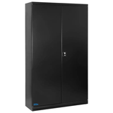 Armadio Guede TYPE C Black Line in acciaio nero satinato, versione larga con 4 ripiani regolabili e ante ad ampia apertura per officine professionali.