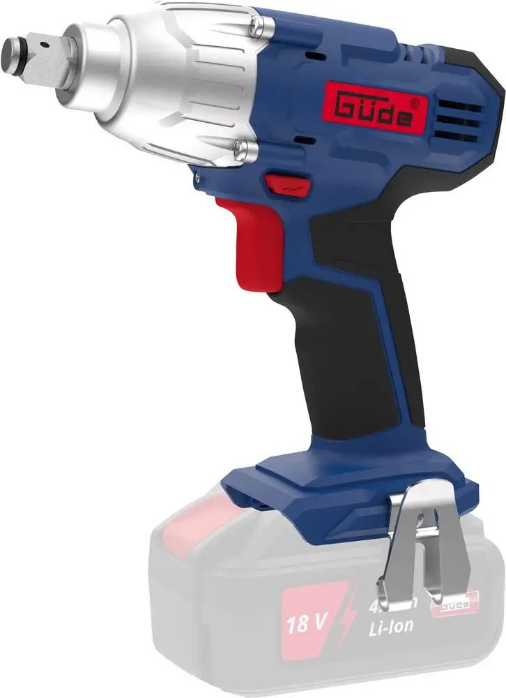 Avvitatore a impulsi Guede BSS 18 1/2-0 con attacco 1/2” in metallo, corpo in alluminio e luce LED integrata, ideale per serraggi professionali fino a 230 Nm.