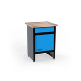 Banco da lavoro Guede GW 1/1 S con piano in rubberwood massello 60x60 cm, cassetto a estrazione totale e anta con serratura, ideale per garage e piccoli laboratori.