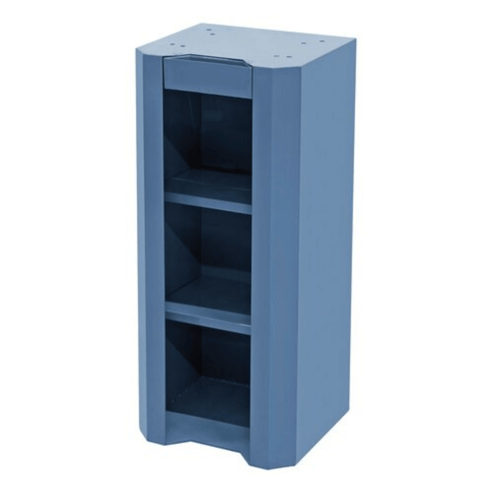  Struttura in acciaio da 800 mm di altezza con piano 350x330 mm, vaschetta per il raffreddamento e spazi integrati per utensili e dischi abrasivi.