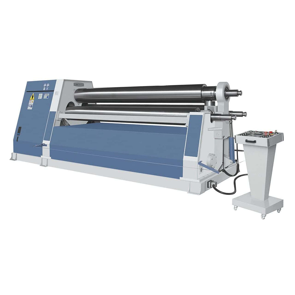 Calandra idraulica Bernardo AHK 2600 – 30,0 a 3 rulli, capacità 40 mm x 2600 mm, con motore da 30 kW e struttura da 18.650 kg.