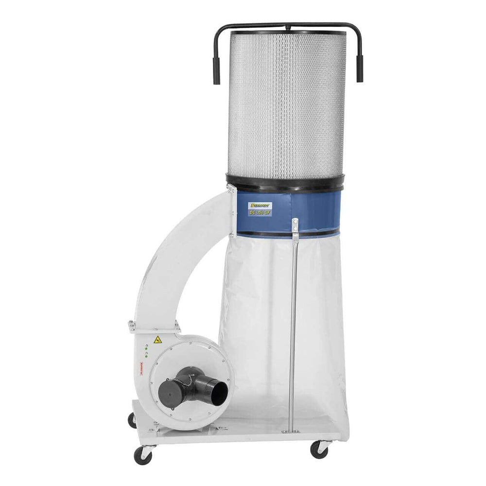 Impianto di aspirazione Bernardo DC 350 CF con cartuccia filtro FP 2 da 4,0 m² e sacca trucioli da 200 L, ideale per falegnamerie.