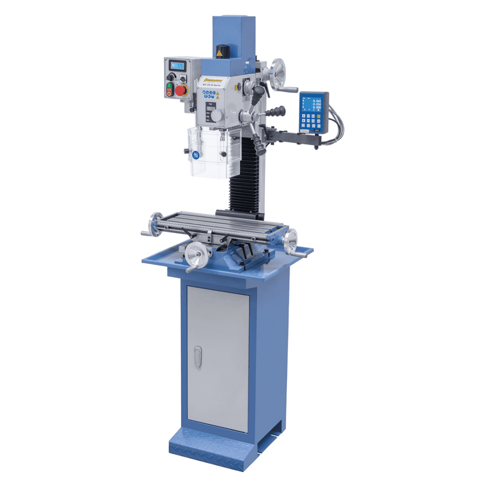 Trapano-fresatrice Bernardo KF 25 D Vario con tavola a croce 500 x 180 mm, testa inclinabile ±90°, velocità variabile continua e visualizzatore digitale a 3 assi DT 40.