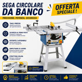 Sega da banco Bernardo TK 200 RN alimentazione 230V, compatta e precisa, ideale per tagli su legno e pannelli con stabilità e facilità di utilizzo.