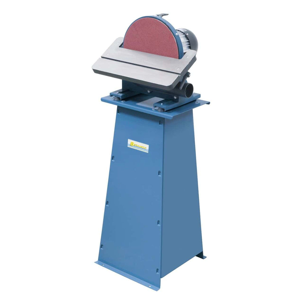 Smerigliatrice a piastra Bernardo TS 300 P con disco Ø 300 mm, tavolo inclinabile 0°–45° e attacco aspirazione Ø 60 mm.