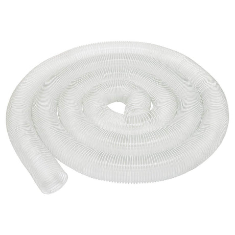 Tubo in PVC Bernardo Ø100 mm, lunghezza 10 m, trasparente e flessibile con spirale in acciaio zincato, ideale per impianti di aspirazione industriale e per la lavorazione del legno.
