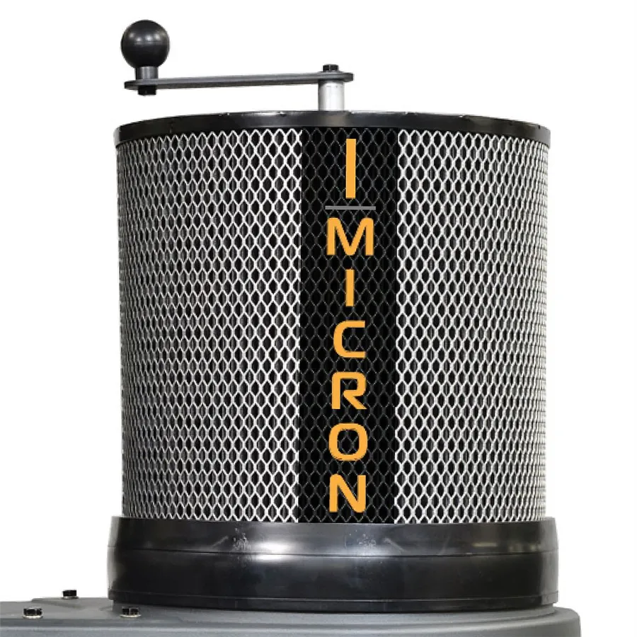 Filtro di ricambio cilindrico con pieghe HEPA, progettato per il sistema di aspirazione LAGUNA BFlux 1. Include struttura rinforzata e scuotitore manuale superiore.