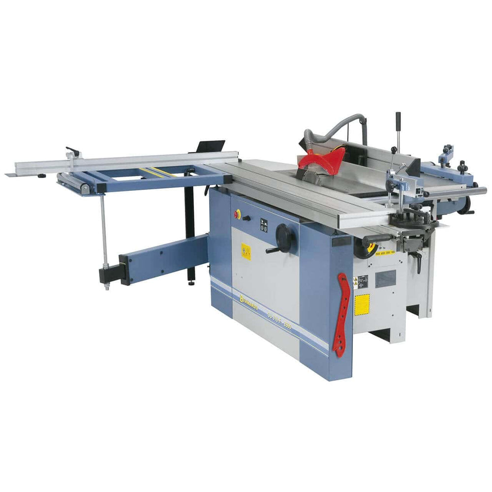 Immagine completa della CU 310 F - 2600 in officina: tavolo scorrevole lungo, cavatrice integrata, struttura compatta e componenti professionali per massima produttività.