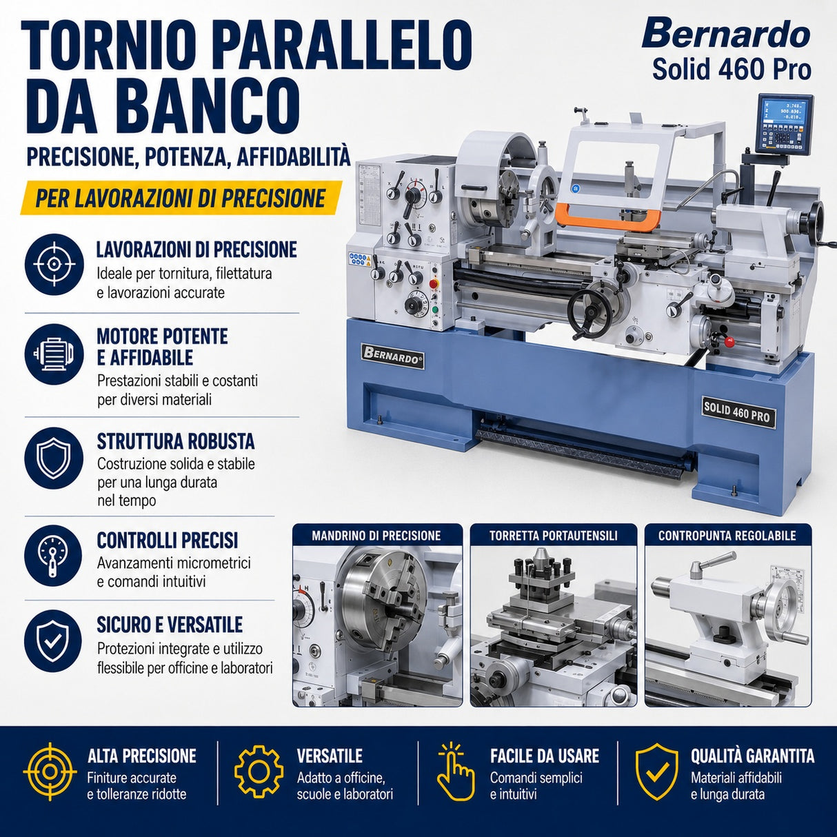 Torno para metal Bernardo Solid 460 x 1000 Pro con visualizador digital 3 ejes