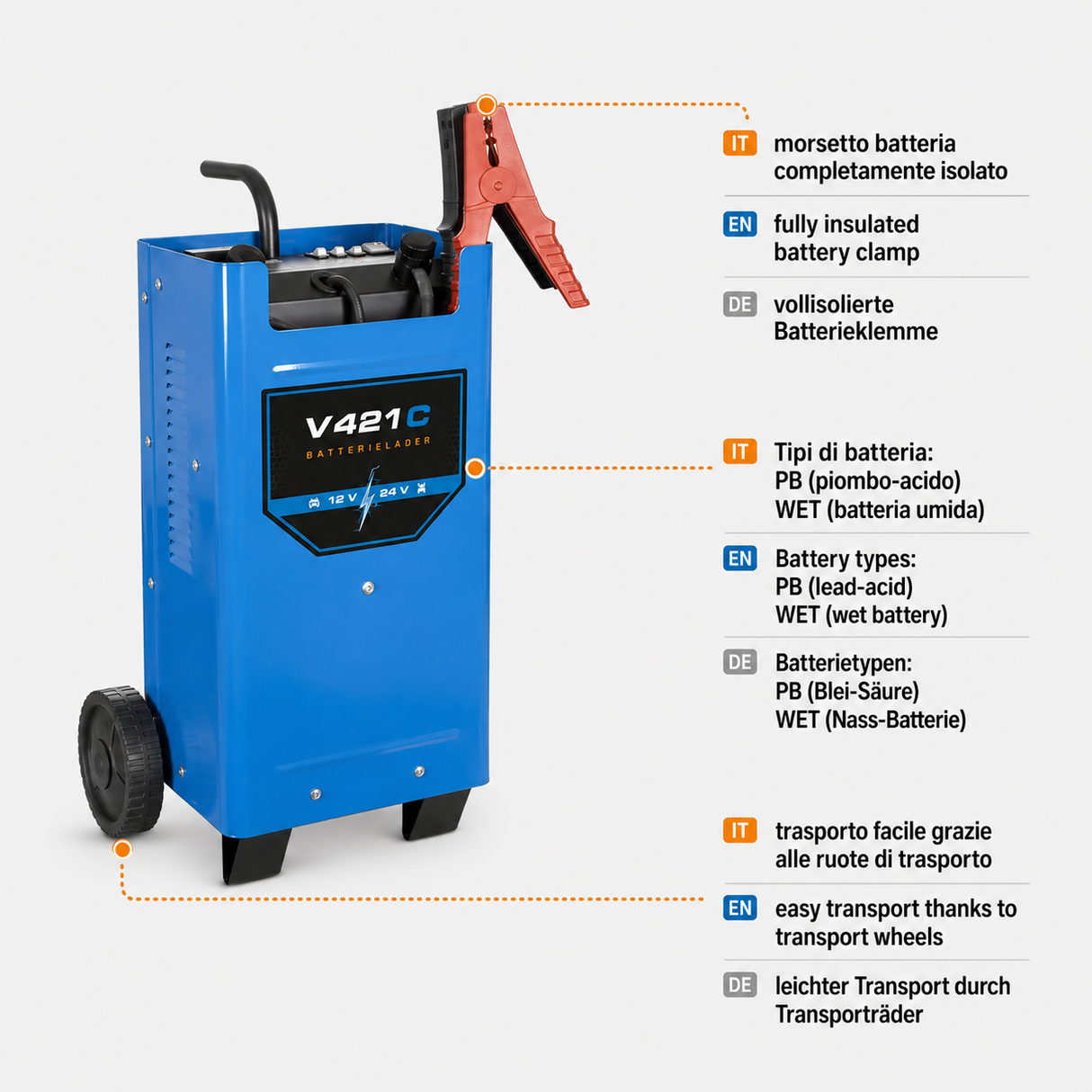 Caricabatterie Güde V 621 C 12/24 V con funzione avviamento