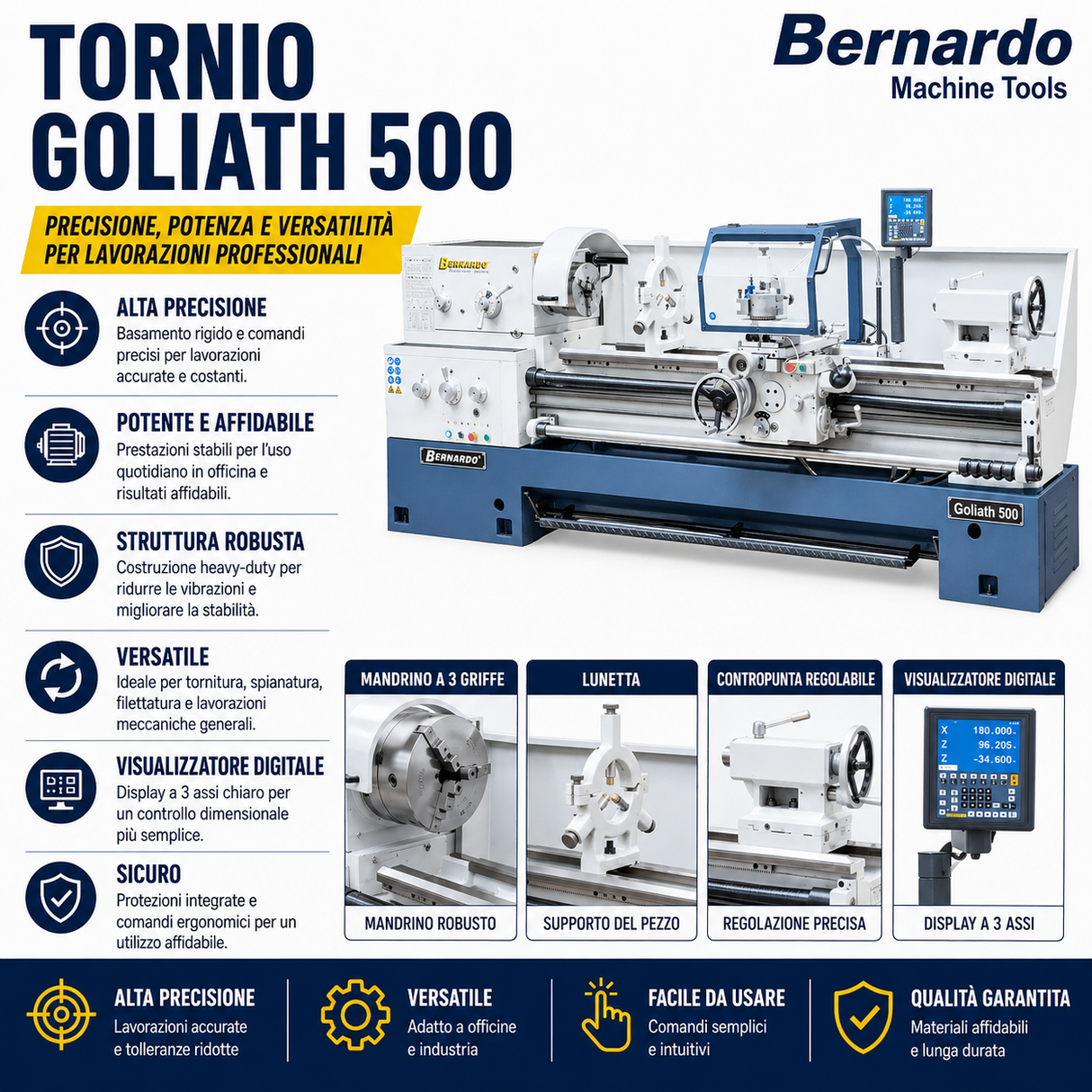 Torno para metal Bernardo paralelo Goliath 500 x 3000 con DRO 3 ejes
